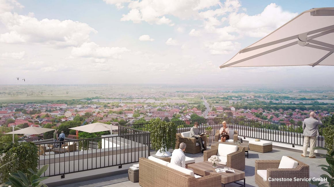 Dachterrasse des Pflege-Neubaus Salzgitter-Lichtenberg mit Blick über Salzgitter
